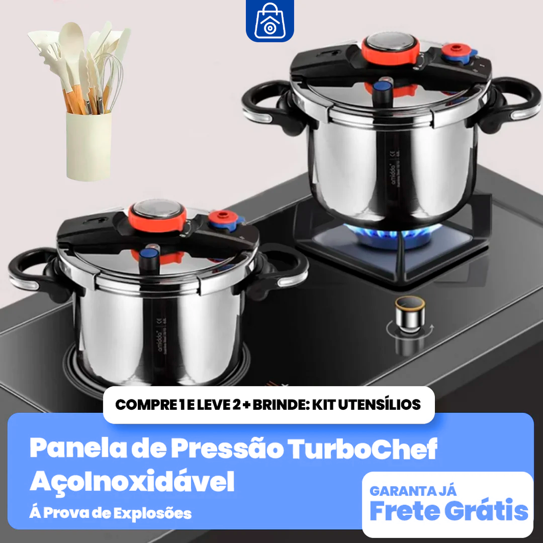 KIT Panelas 2L/8L de Pressão TurboChef Aço Inoxidável Á Prova de Explosões + Brinde: Kit Utensílios